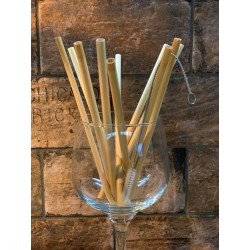 Boite de 12 pailles en bambou - 10/14 mm x 200 mm - avec 1 goupillon de nettoyage - LEBRUN Couverts