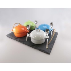 Plateau 30x30 corde mini marmites 9 pcs couleurs