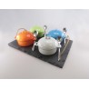 Plateau 30x30 corde mini marmites 9 pcs couleurs